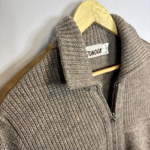 Vintage Tundra Wool Zip-Up Cardigan Jacket Men’s LT Canada Suede Elbow Patches - Picture 3 of 8